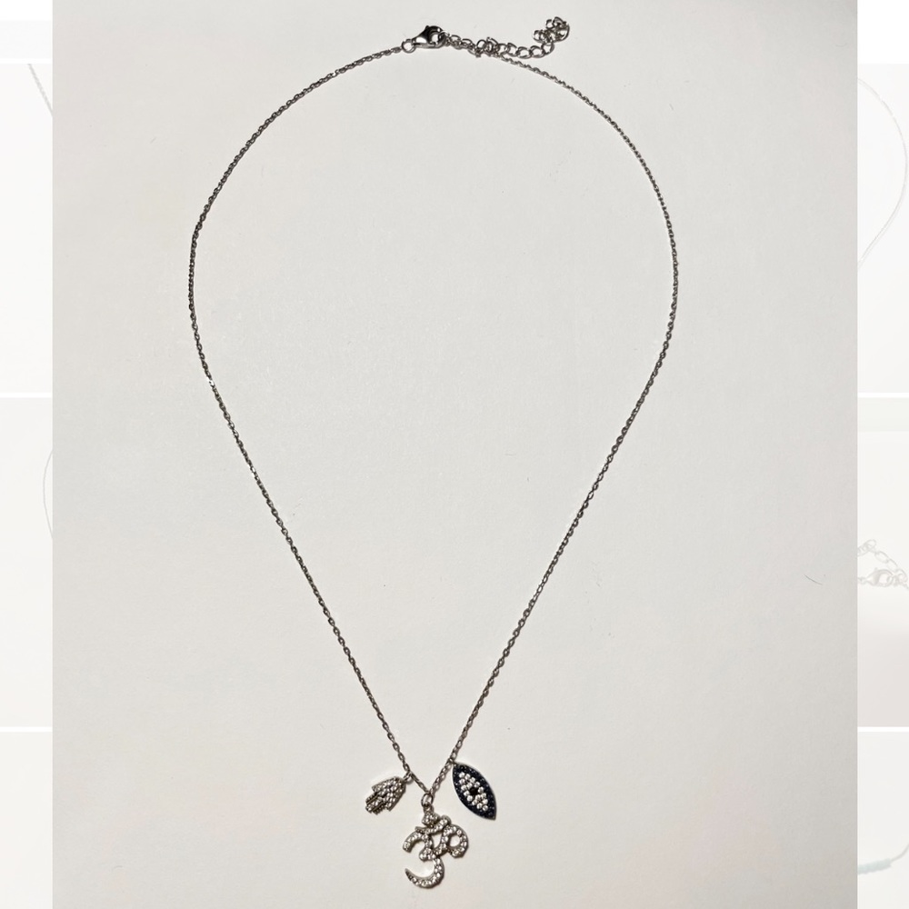 Sterling Silver 925| Om, Hamsa and Evil Eye Necklace |